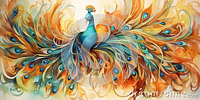 A stunning colourful peacock made of intricate details Stock Photo