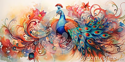 A stunning colourful peacock made of intricate details Stock Photo