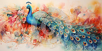 A stunning colourful peacock made of intricate details Stock Photo