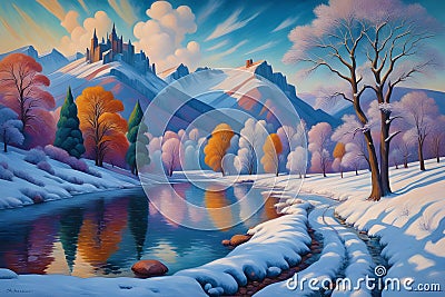 stunning colourful winter landscape christmas season gen ai Stock Photo