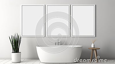 Stunning 3d Mockup Of A Monochromatic Minimalist White Bathroom Stock Photo