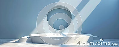 Stunning 3D render of a floating circular platform for product display, minimalist design, sharp and clean visuals Stock Photo
