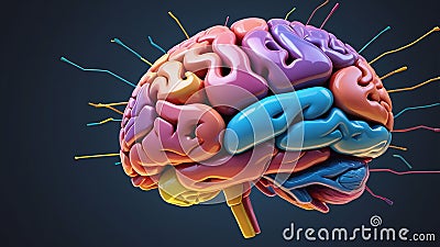 Intricate 3D Render of the Human Brain: Exploring the Complexities of Neuroanatomy and Functionality Stock Photo