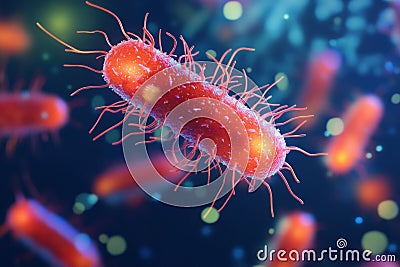 Stunning 3D render showcasing colorful microbes in a microscopic environment during a research study. Generative AI Stock Photo