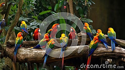 A stunning display of parrots in their natural habitat created with Generative AI Stock Photo