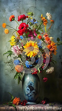 Stunning Dutch Vase with Amazing graphics in Red, Yellow, Blue Stock Photo