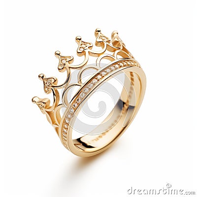 Gold Crown Ring With White Diamonds - High-key Lighting Inspired Cartoon Illustration