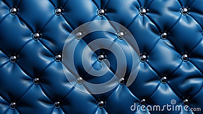 A blue leather upholstery with silver buttons Stock Photo