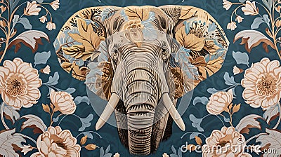 Stunning elephant artwork on floral background depicts wildlife in art. ideal for decor and creative projects Cartoon Illustration