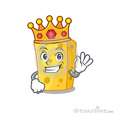 A stunning of emmental cheese stylized of King on cartoon mascot style Vector Illustration