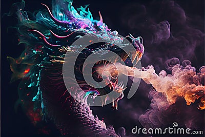 Colorful colourful Chinese magical ghost spirit style dragon roaring Stock Photo