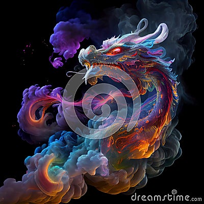 Colorful colourful Chinese magical ghost spirit style dragon roaring Stock Photo