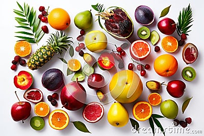 Vibrant Tropical Fruits Flatlay Stock Photo