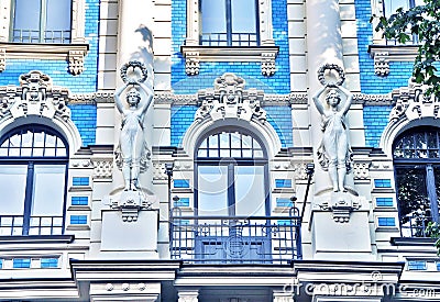 Stunning fragment of a building in Art Nouveau District in Riga, Latvia Stock Photo