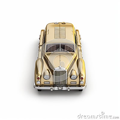 Golden Car With Headlights On: A Realistic Rendering In The Style Of Irving Penn Stock Photo