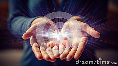 Stunning Healing Energy phenomenon - female hands reaching up into a structure of energy Stock Photo