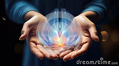 Stunning Healing Energy phenomenon - female hands reaching up into a structure of energy Stock Photo