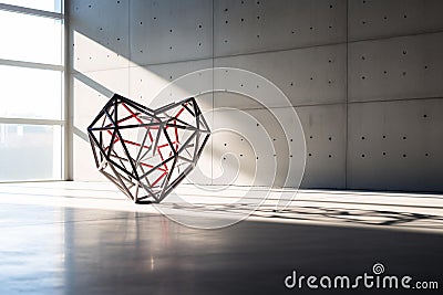 Ethereal Geometric Heart Sculpture: A Delicate Balance of Light and Shadows Stock Photo