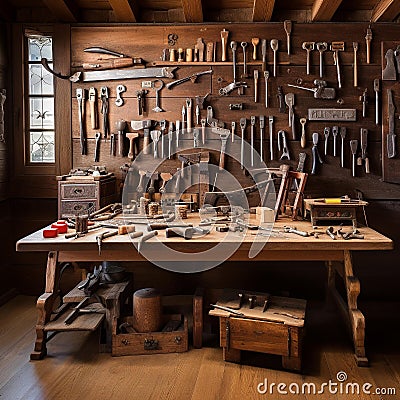 Masterful Woodworking Tools: A Captivating Display of Craftsmanship Stock Photo