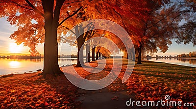 Autumn Allure: Multicolored Leaves and Trees Showcasing Nature's Vibrant Palette in a Park. Generative Ai Stock Photo