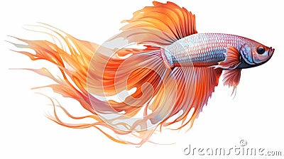 Stunning Hyper-realistic Illustration Of Orange Siamese Fighting Fish Cartoon Illustration