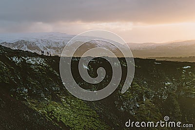 Stunning Iceland landscape photography. Picture of vulcano Kerid with sunset. From Icy fjords to snowy mountains to ice lagoons Stock Photo