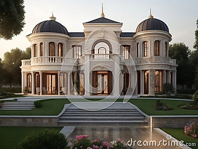 Very Beautiful and luxurious big white house Stock Photo