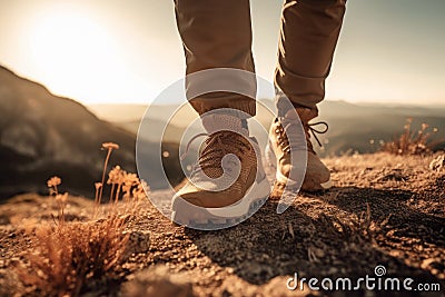Explore the Great Outdoors: Close-Up of Hiking Sneaker. Generative Ai. Stock Photo