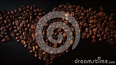 Love is Brewing: Heart Shaped Roasted Coffee Beans Background with Copy Space Cartoon Illustration