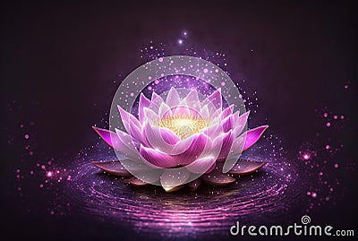 pink and light purple lotus flower with a floating light in the centre (AIgen) Stock Photo