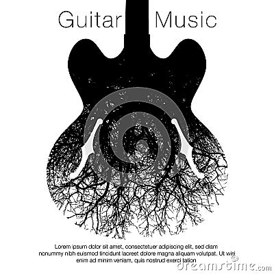 A stunning image of a guitar and tree Vector Illustration