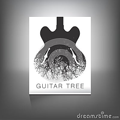 A stunning image of a guitar and tree Vector Illustration