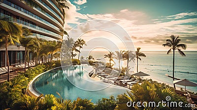 A stunning image of a luxurious five-star hotel with breathtaking ocean views Stock Photo