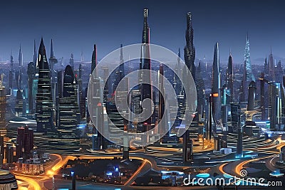 Futuristic Metropolis: A Glimpse of the City of Tomorrow with Generative AI Stock Photo