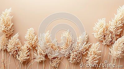 Monochrome Beauty: Minimalistic Pattern of Dry Pampas Grass Reeds on Beige Background with Neutral Colors and Copy Space Stock Photo