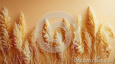 Monochrome Beauty: Minimalistic Pattern of Dry Pampas Grass Reeds on Beige Background with Neutral Colors and Copy Space Stock Photo
