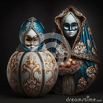 Stunning Image of a Venice Carnival Mask in the Shape of a Matrioshka. Ai generated art Stock Photo