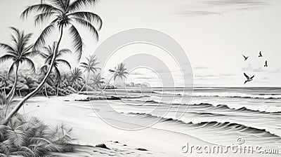 Stunning 8k Black And White Tropical Beach Drawing Stock Photo