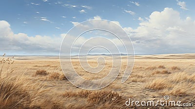 Expansive Midwest Grassland: A Delicately Rendered Photobashing Painting Stock Photo