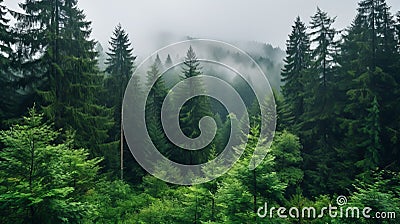 Enchanting European Forest: Uhd Image Of Green Trees And Fog Stock Photo