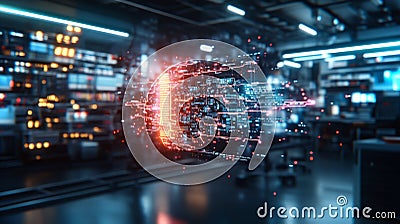 Stunning 4K visual of an advanced AI data processor illuminated in a high-tech laboratory Stock Photo