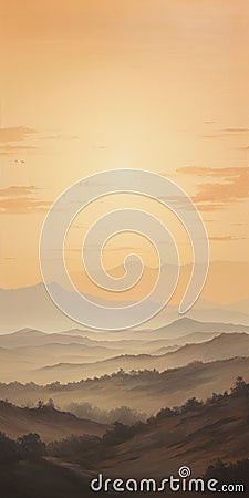 Stunning Landscape Illustration With Orange Sunrise - Subtle Color Harmonies Stock Photo