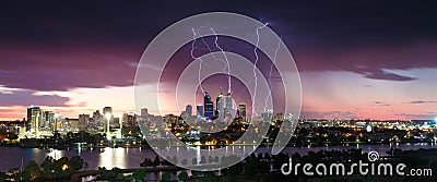 Stunning lightning strikes over the Perth city skyline Stock Photo