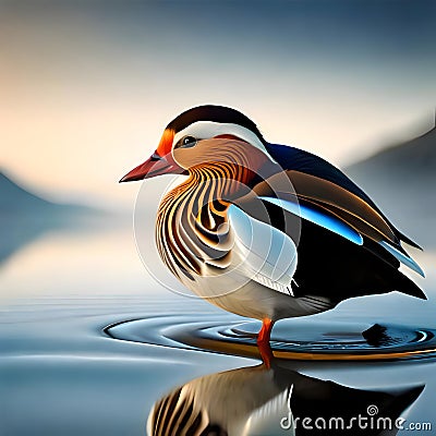 Stunning mandarin duck - ai generated image Stock Photo