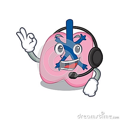 A stunning lung mascot character concept wearing headphone Vector Illustration