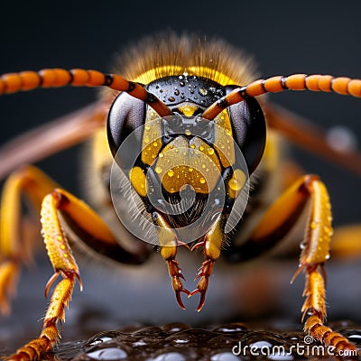 Stunning Macro Photograph Of A Black And Yellow Wasp In Caras Ionut Style Stock Photo