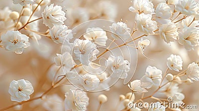 Delicate Beauty in Detail: Macro Shot of Gypsophila's Dry White Flowers Stock Photo