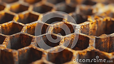 Stunning Macro Shot of Honeycomb: Precise Hexagonal Texture Captured at 90-Degree Angle, Highlighting Intricate Stock Photo