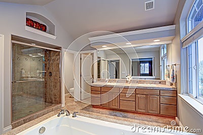 Stunning master bathroom with double vanity cabinet Stock Photo