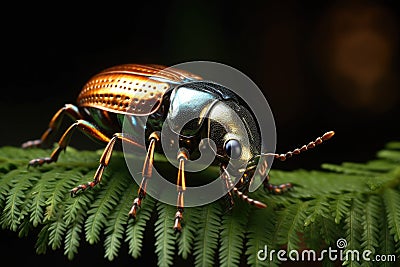 stunning metallic beetle perched on a fern Stock Photo